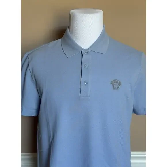 Versace Medusa Piquet Cotton Blue Short Sleeve Polo Shirt 5XL A89507S NWT